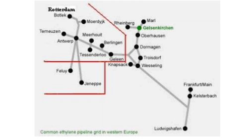 Rotterdam refineries distribute their products mainly via pipelines to chemical sites located in
the Netherlands, Belgium and Germany. The 495 km Äthylen Rohrleitungsgesellschaft (ARG)
pipeline transports ethylene between producers and consumers at petrochemical sites in Germany, Belgium and the Netherlands.